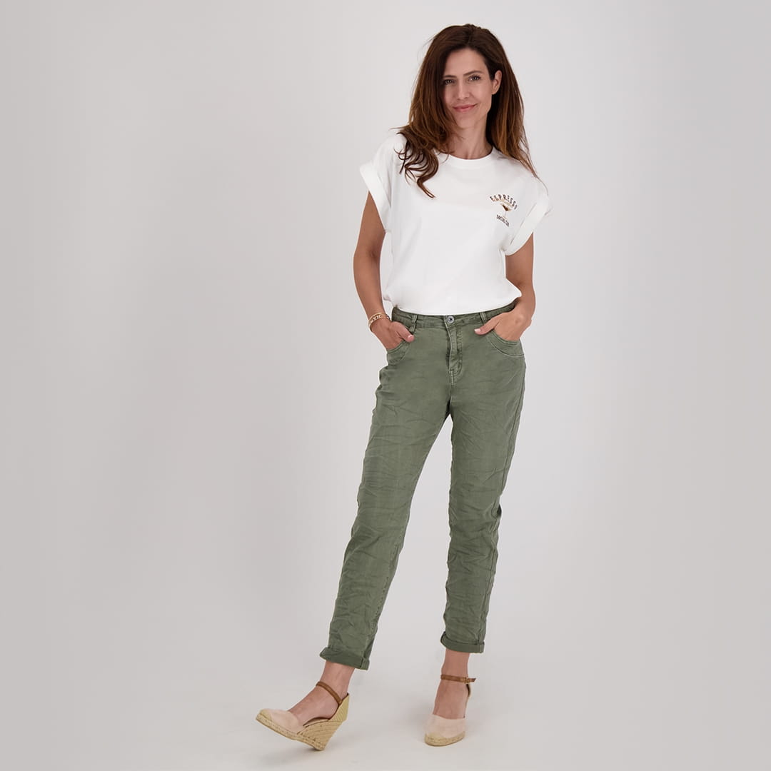 Je m'appelle Broeken Army Green / XS / (30'') Pant Superstretch Crincle Denim | Army Green