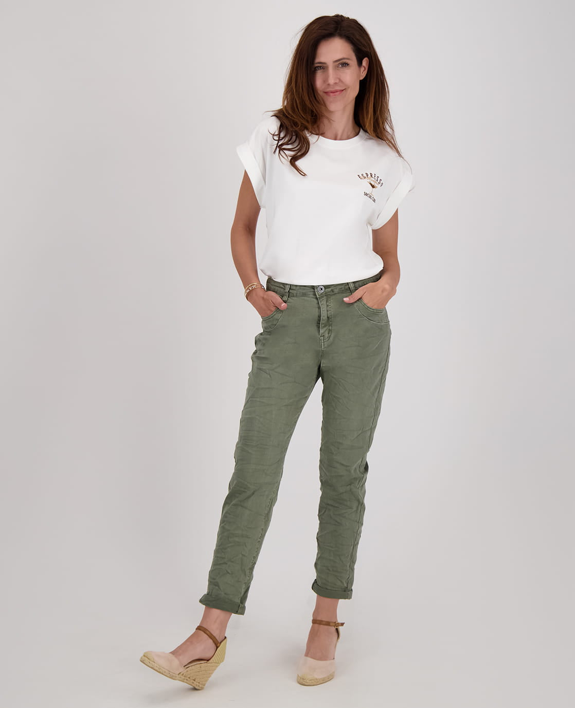 Je m'appelle Broeken Pant Superstretch Crincle Denim | Army Green