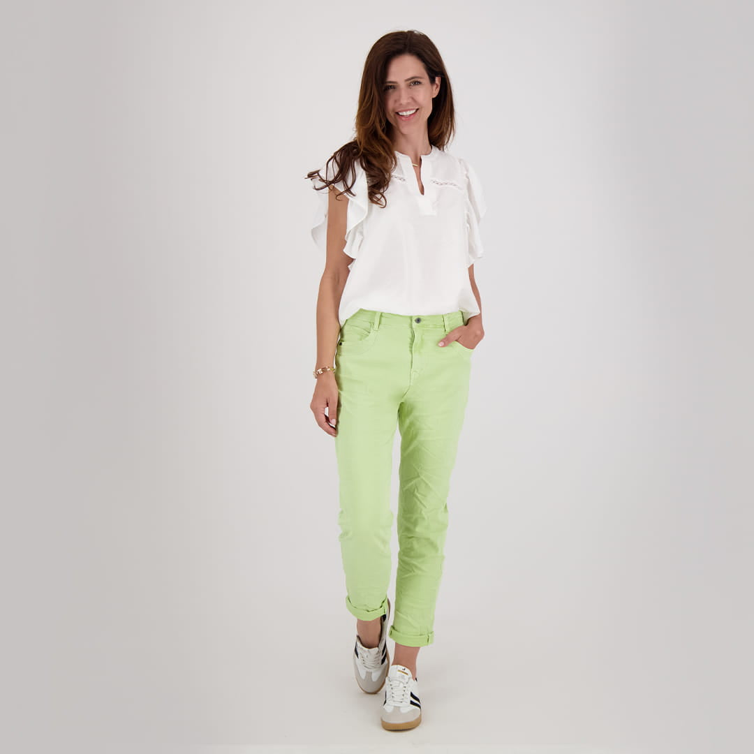 Je m'appelle Broeken Lime Green / XS / (30'') Pant Superstretch Crincle Denim | Lime Green