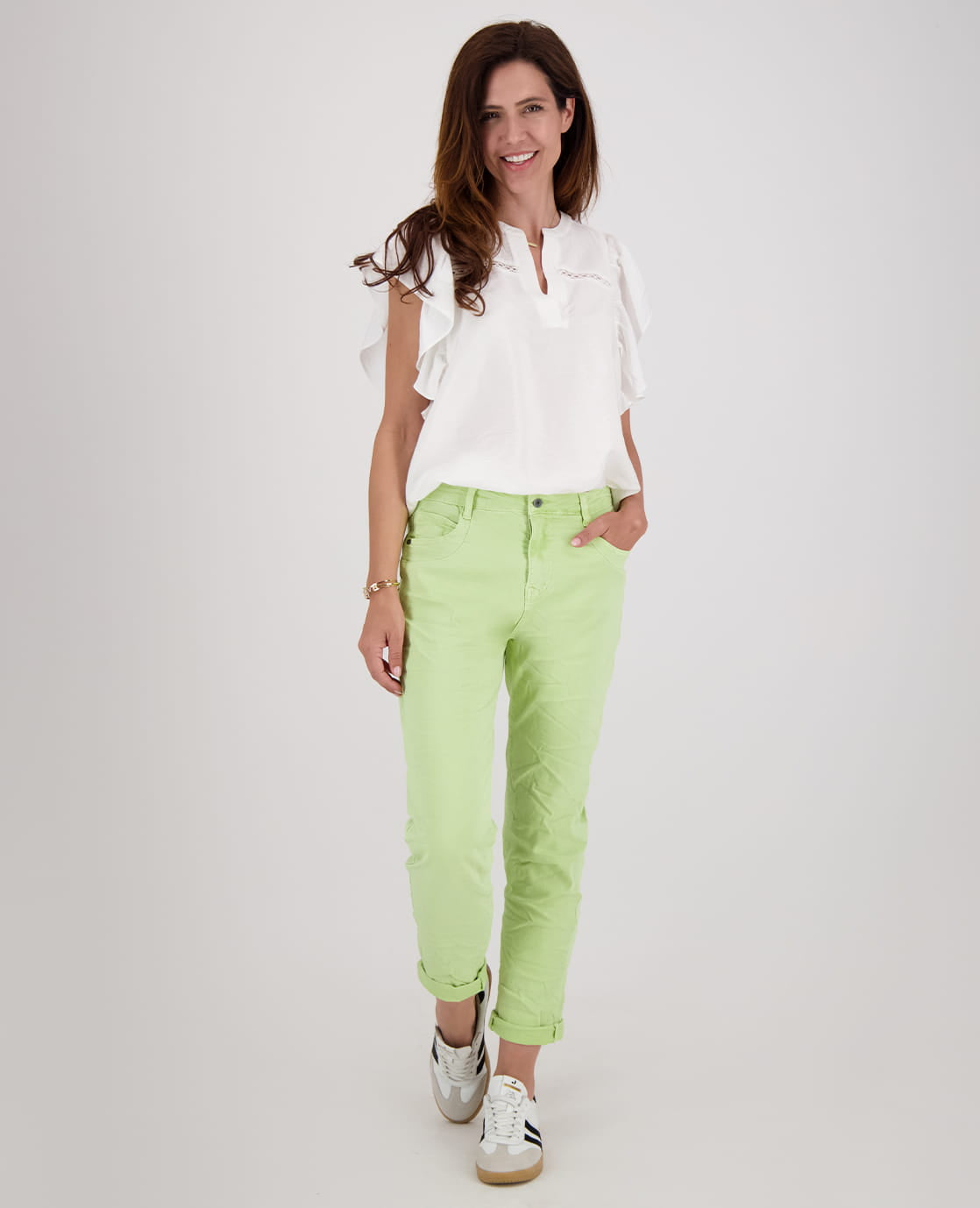 Je m'appelle Broeken Pant Superstretch Crincle Denim | Lime Green