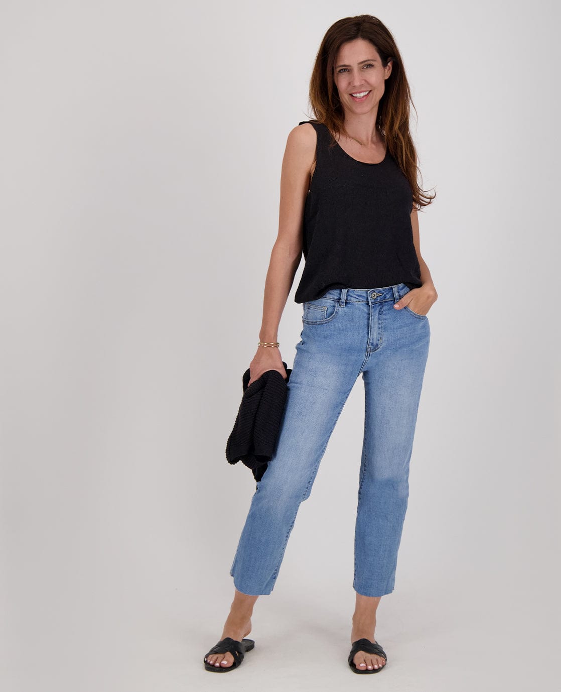 Je m'appelle Broeken Medium Denim Blue / XS / Regular Pant Flare 7/8 Stretch Denim | Medium Denim Blue