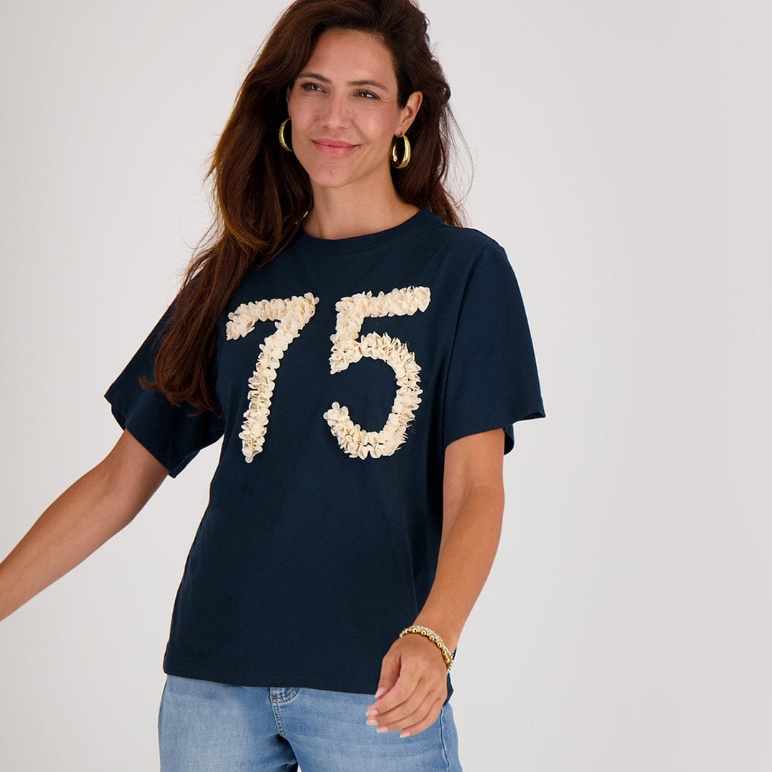 Je m'appelle Tops Donkerblauw / XS Tee Flower | Donkerblauw