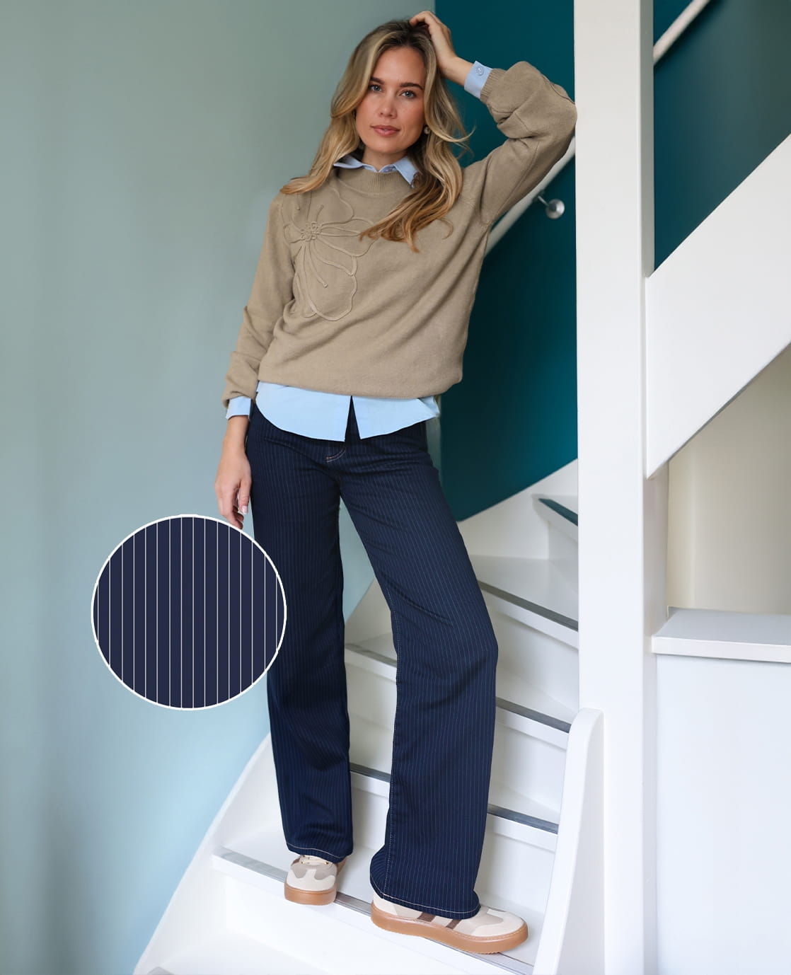 Je m'appelle Broeken Pant Romee Jogg Denim | Dark Denim Pinstripe