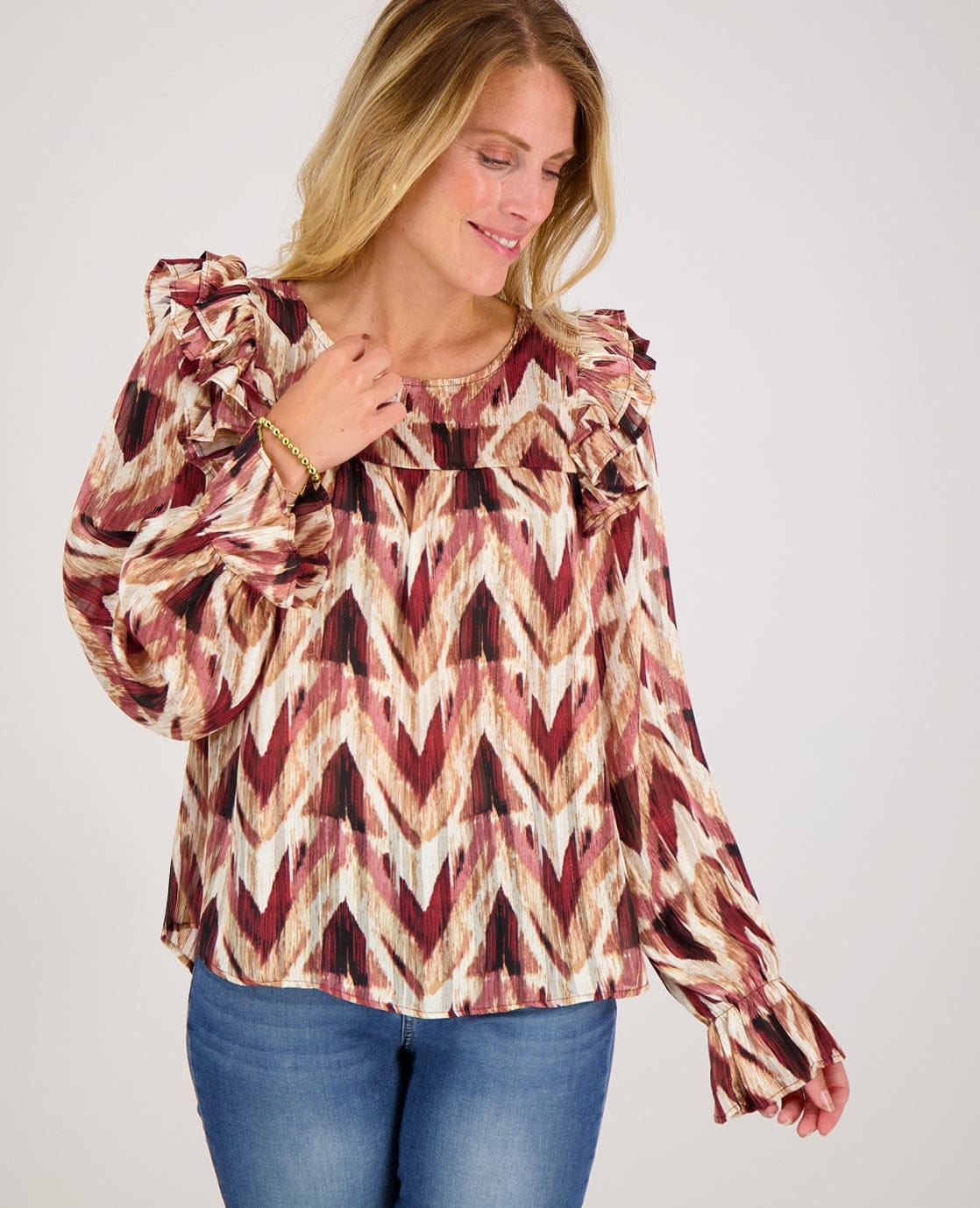 Je m'appelle Tops Top Ruffle | Multicolor Burgundy