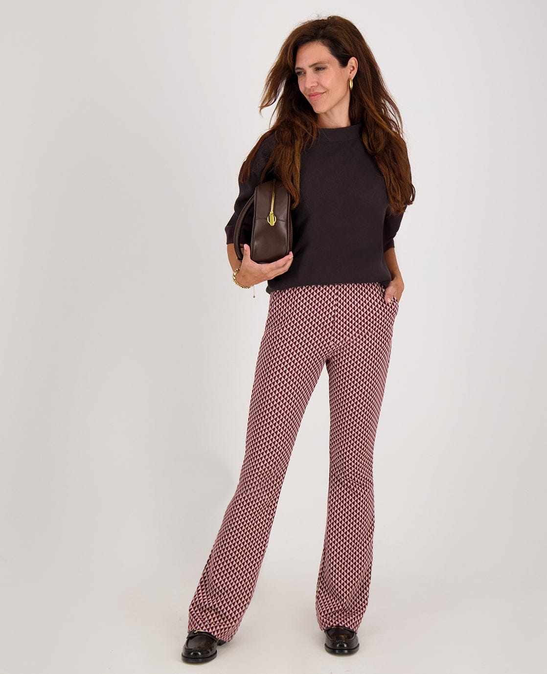 Je m'appelle Broeken Pant Flare Jacky | Burgundy/Dark Greige