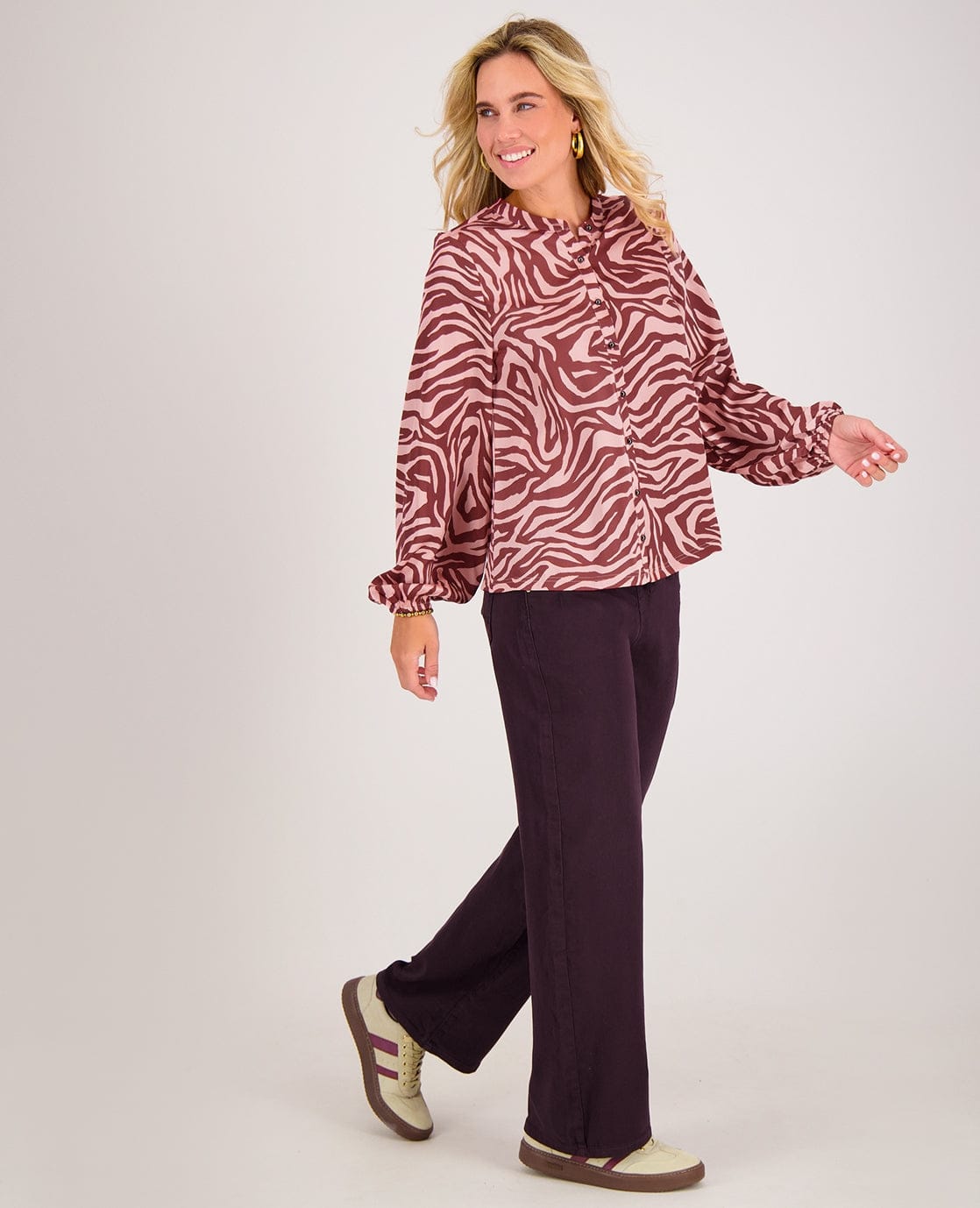 Je m'appelle Tops Blouse Satin | Burgundy / Pink