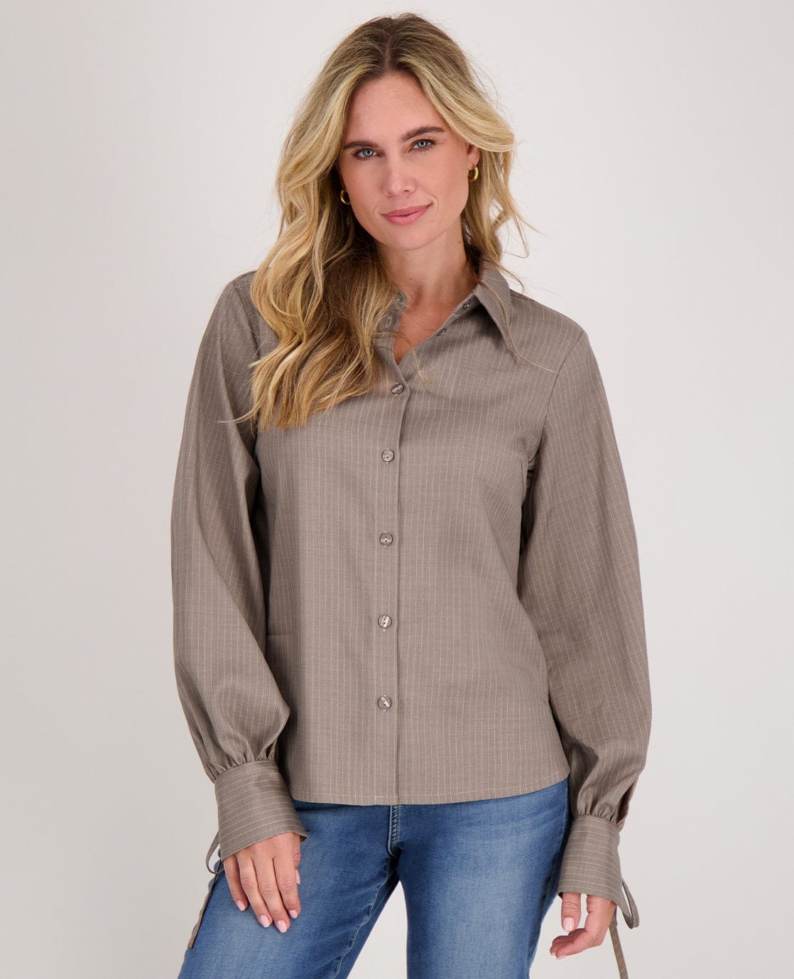 Je m'appelle Tops Blouse Pinstripe | Taupe/Wit