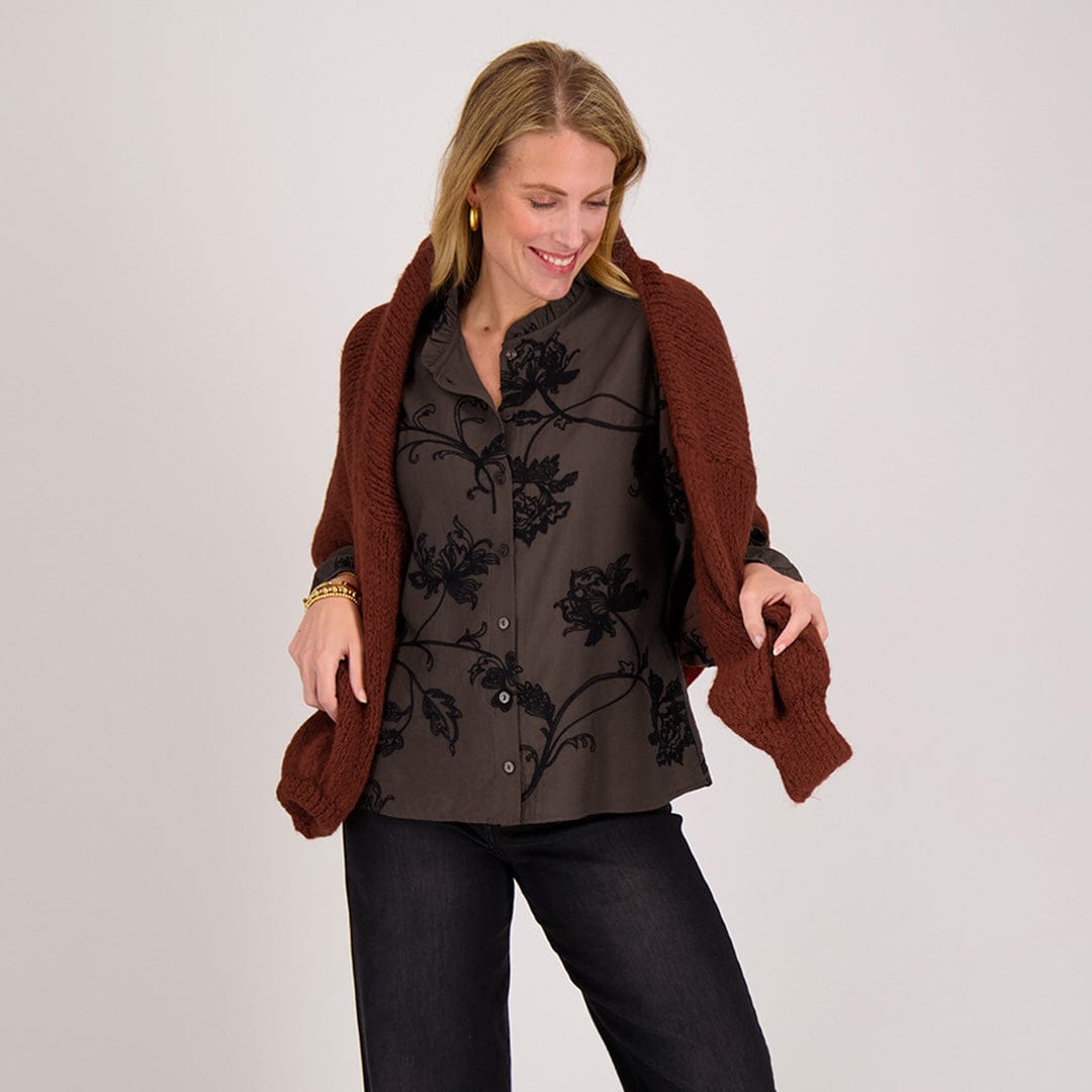 Je m'appelle Tops Blouse Ruche | Chocolate Brown / Black