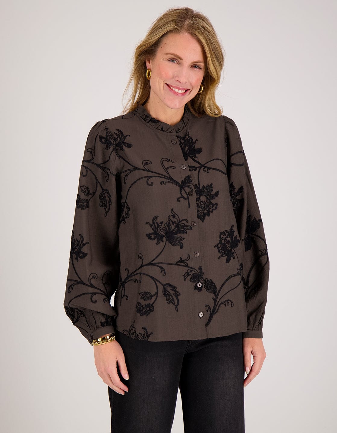 Je m'appelle Tops Blouse Ruche | Chocolate Brown / Black