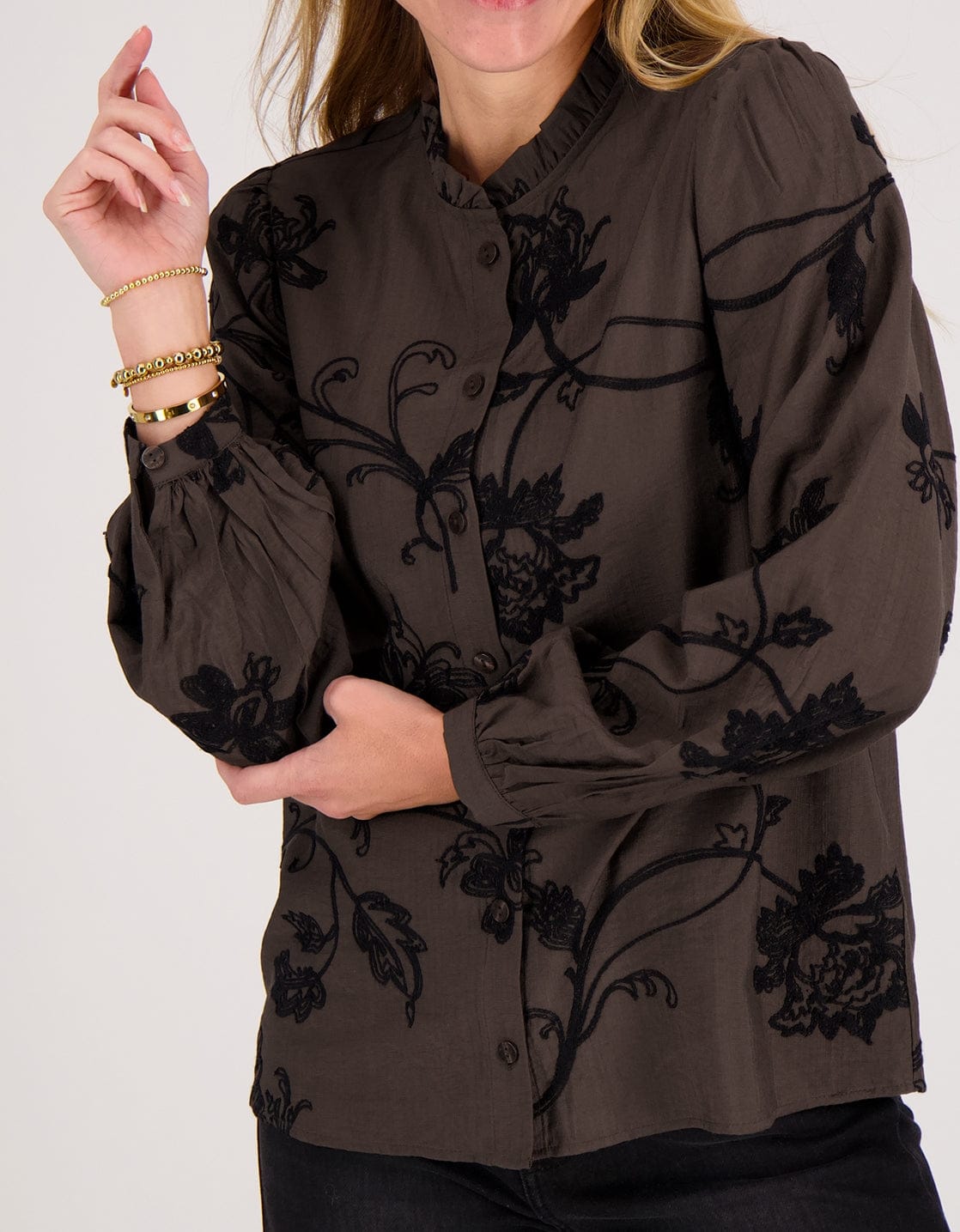 Je m'appelle Tops Blouse Ruche | Chocolate Brown / Black