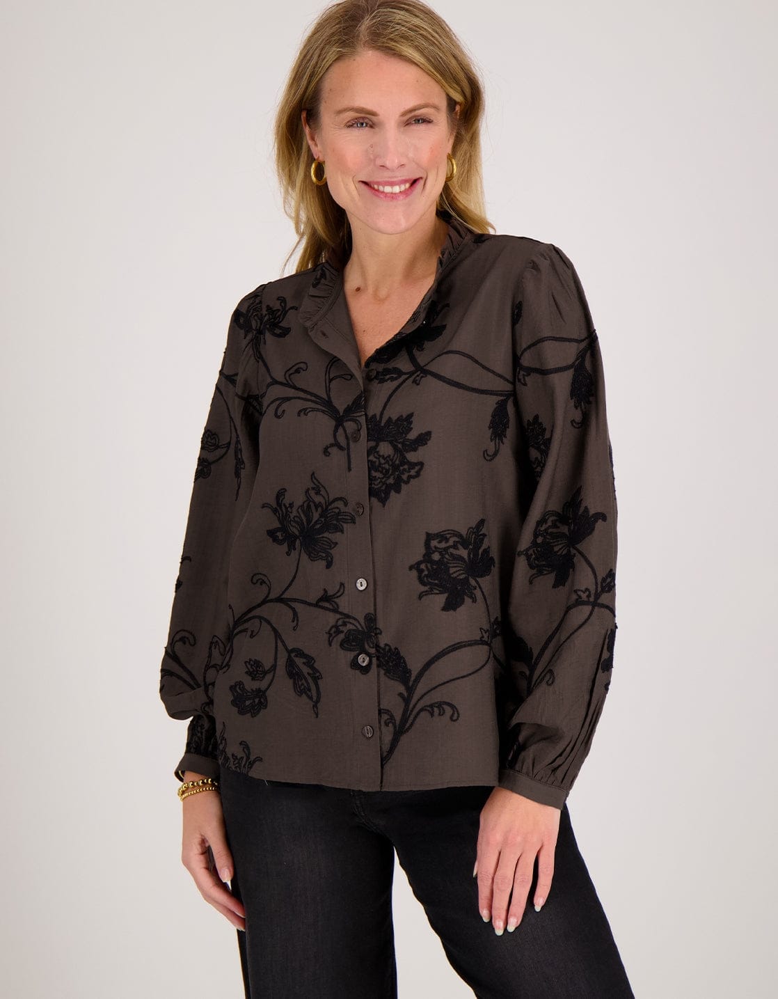 Je m'appelle Tops Blouse Ruche | Chocolate Brown / Black