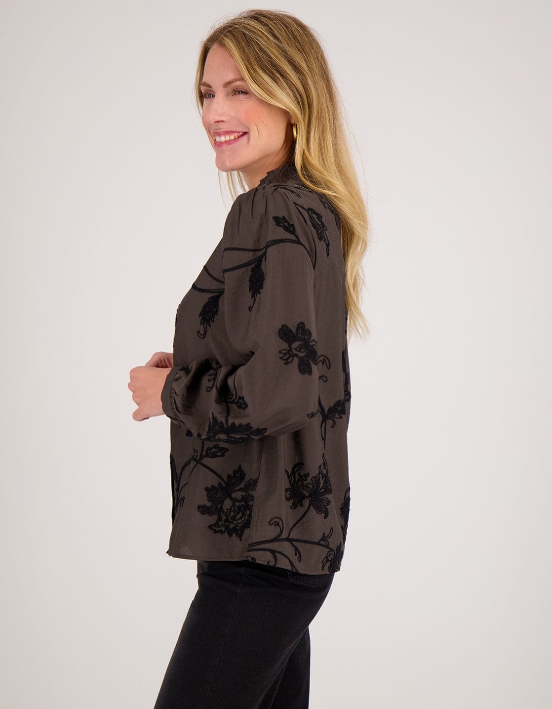 Je m'appelle Tops Blouse Ruche | Chocolate Brown / Black