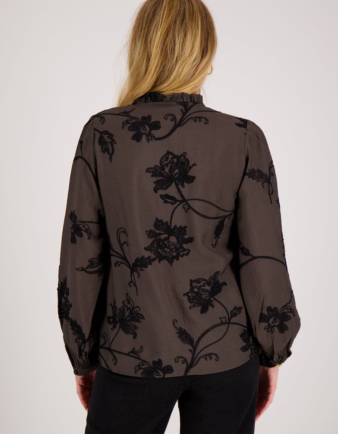 Je m'appelle Tops Blouse Ruche | Chocolate Brown / Black