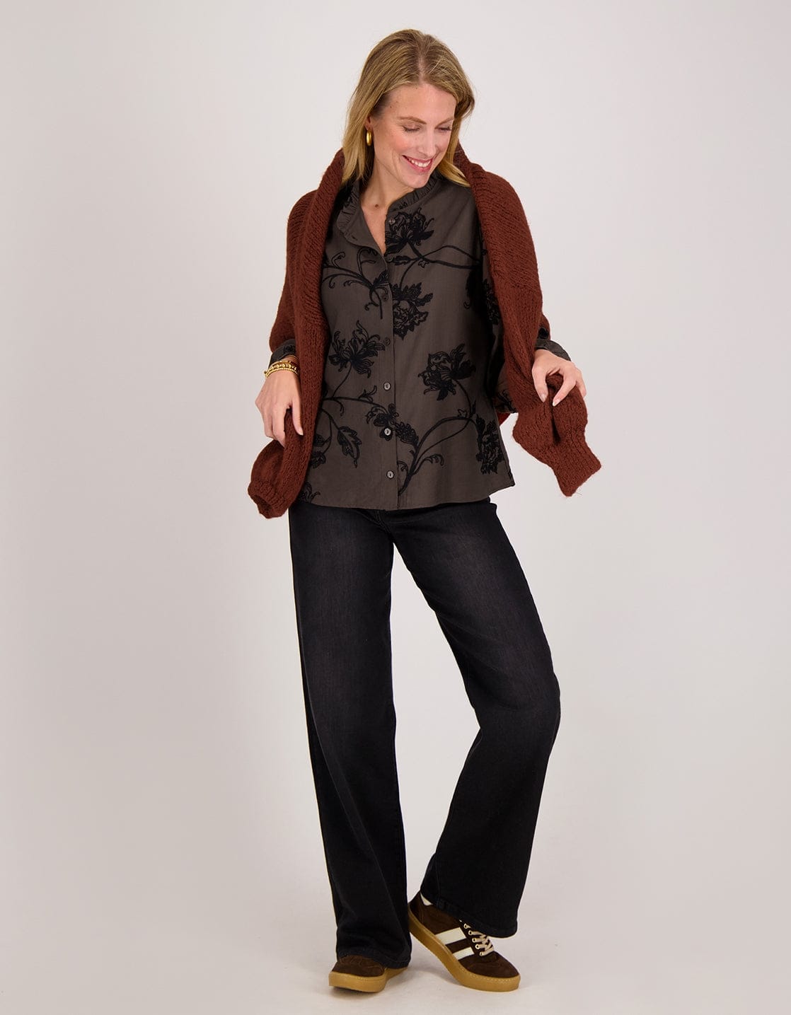 Je m'appelle Tops Blouse Ruche | Chocolate Brown / Black