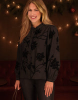 Je m'appelle Tops Chocolate Brown / Black / XS Blouse Ruche | Chocolate Brown / Black