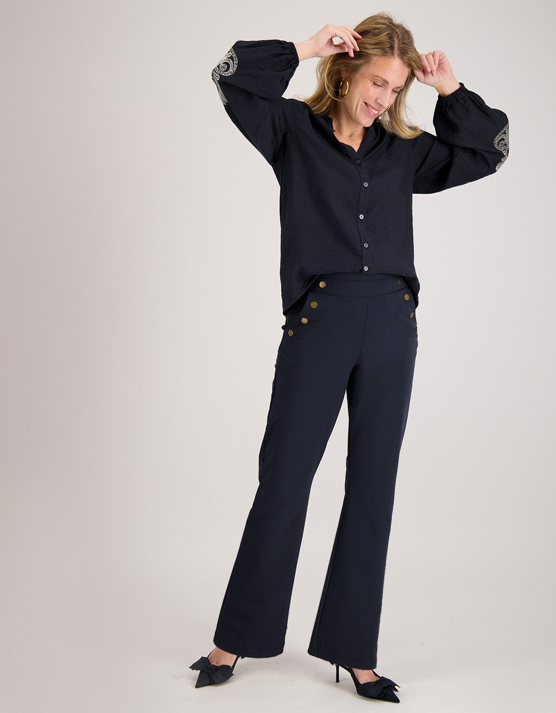 Je m'appelle Broeken Pant Straight Buttons Travel | Donkerblauw