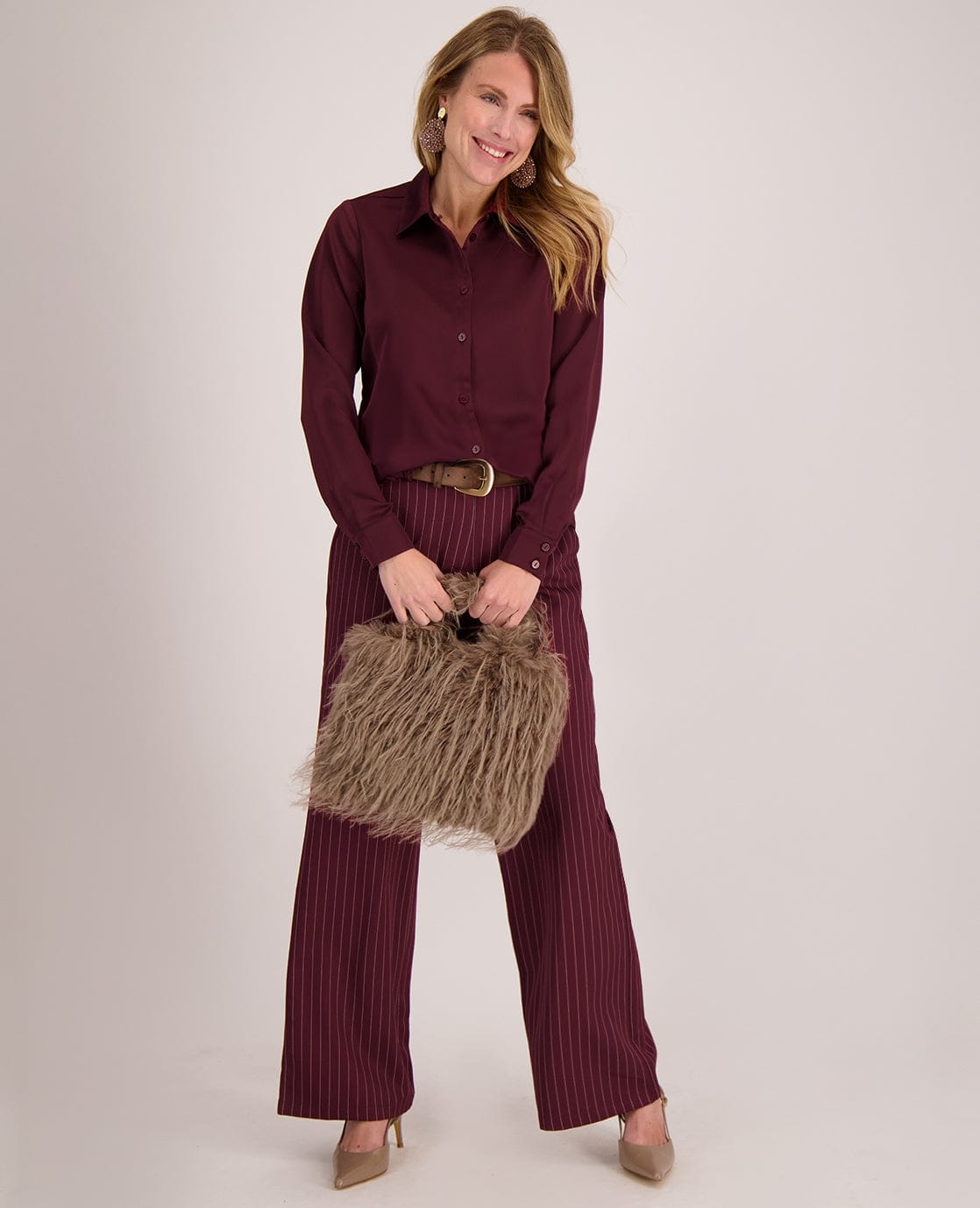 Je m'appelle Broeken Pant Straight | Burgundy / Off White