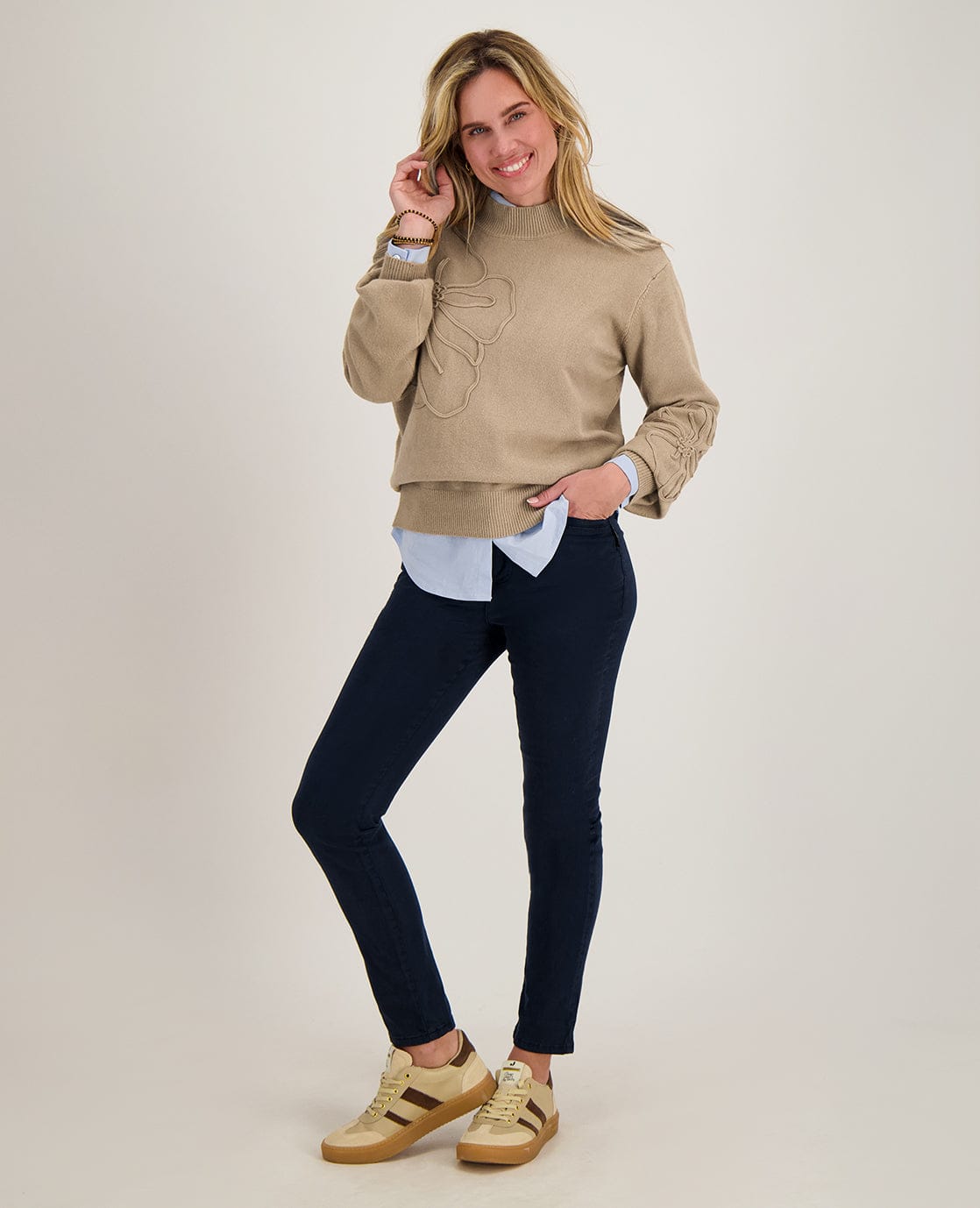 Je m'appelle Tops Pull Flowers | Camel