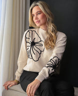 Je m'appelle Tops Dark Greige Melange / Black / S/M Pull Flowers | Dark Greige Melange / Black