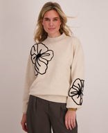 Je m'appelle Tops Pull Flowers | Dark Greige Melange / Black