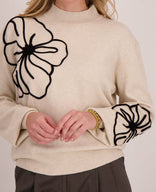 Je m'appelle Tops Pull Flowers | Dark Greige Melange / Black