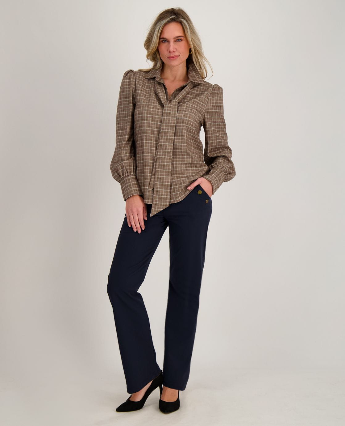 Je m'appelle Tops Blouse Bow | Multicolor Taupe / Brown