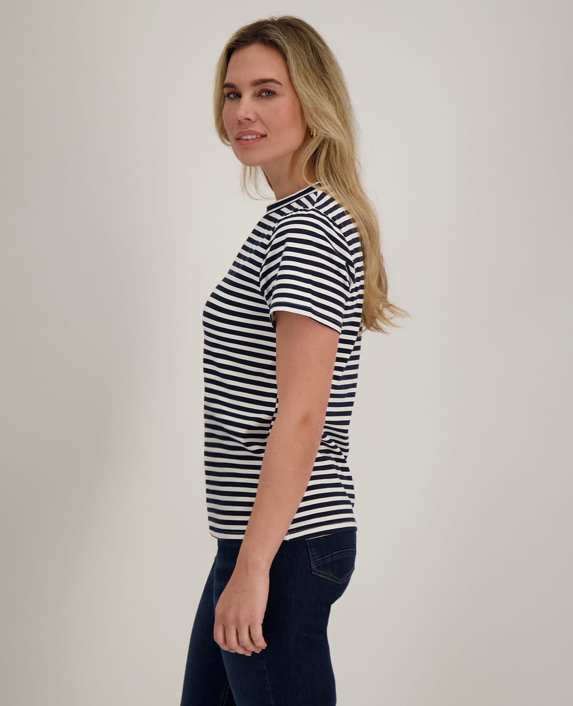 Je m'appelle Tops Tee Stripes | Porselein Wit / Donkerblauw