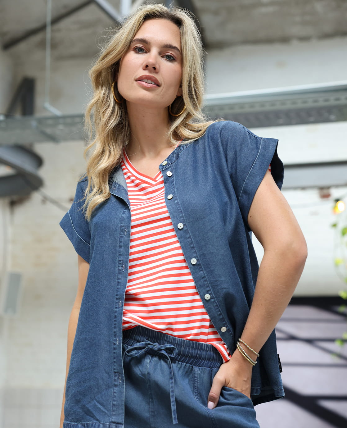 Je m'appelle Tops Tee Stripes | Off White / Coral Pink