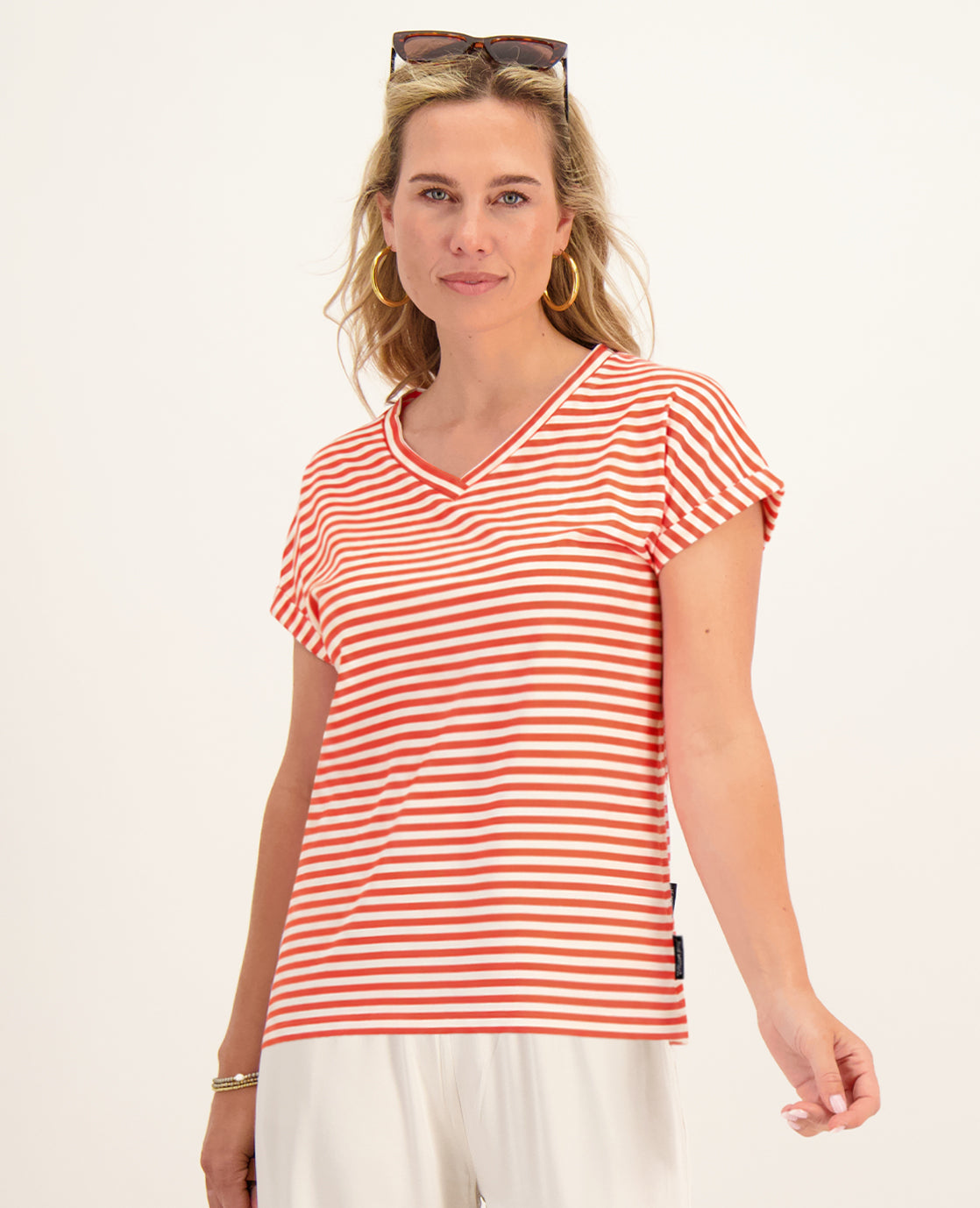 Tee Stripes | Off White / Coral Pink