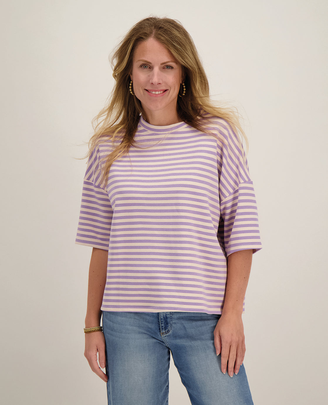 Tee Top Stripes | Ecru / Purple