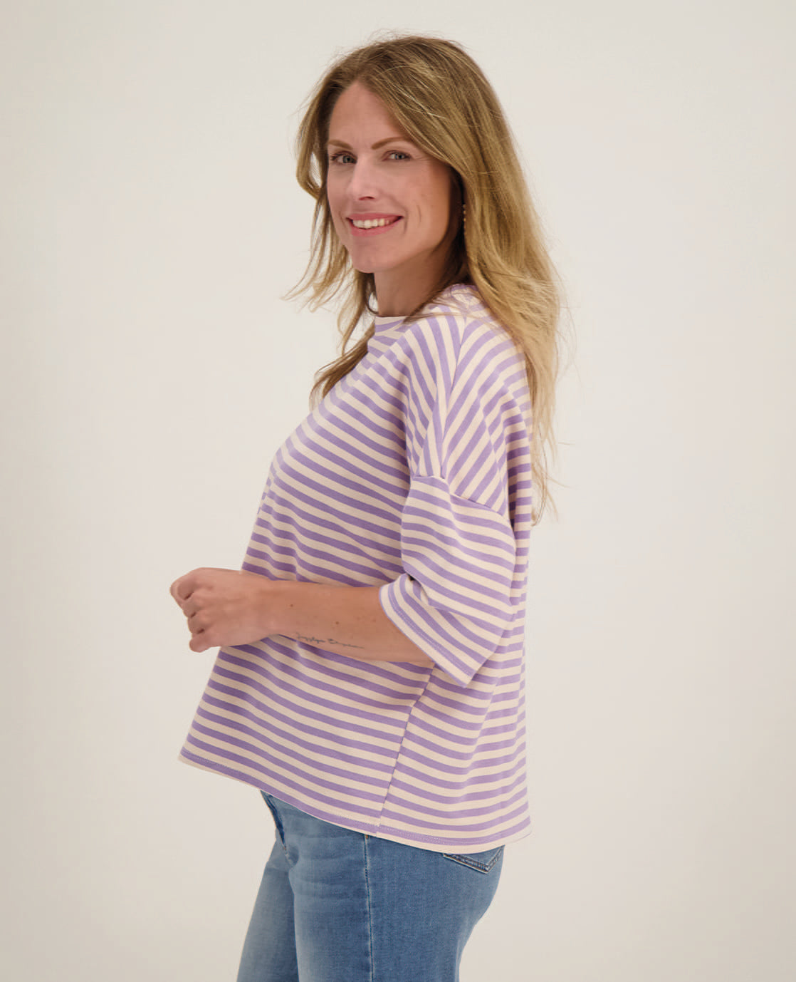 Je m'appelle Tops Tee Top Stripes | Ecru / Purple