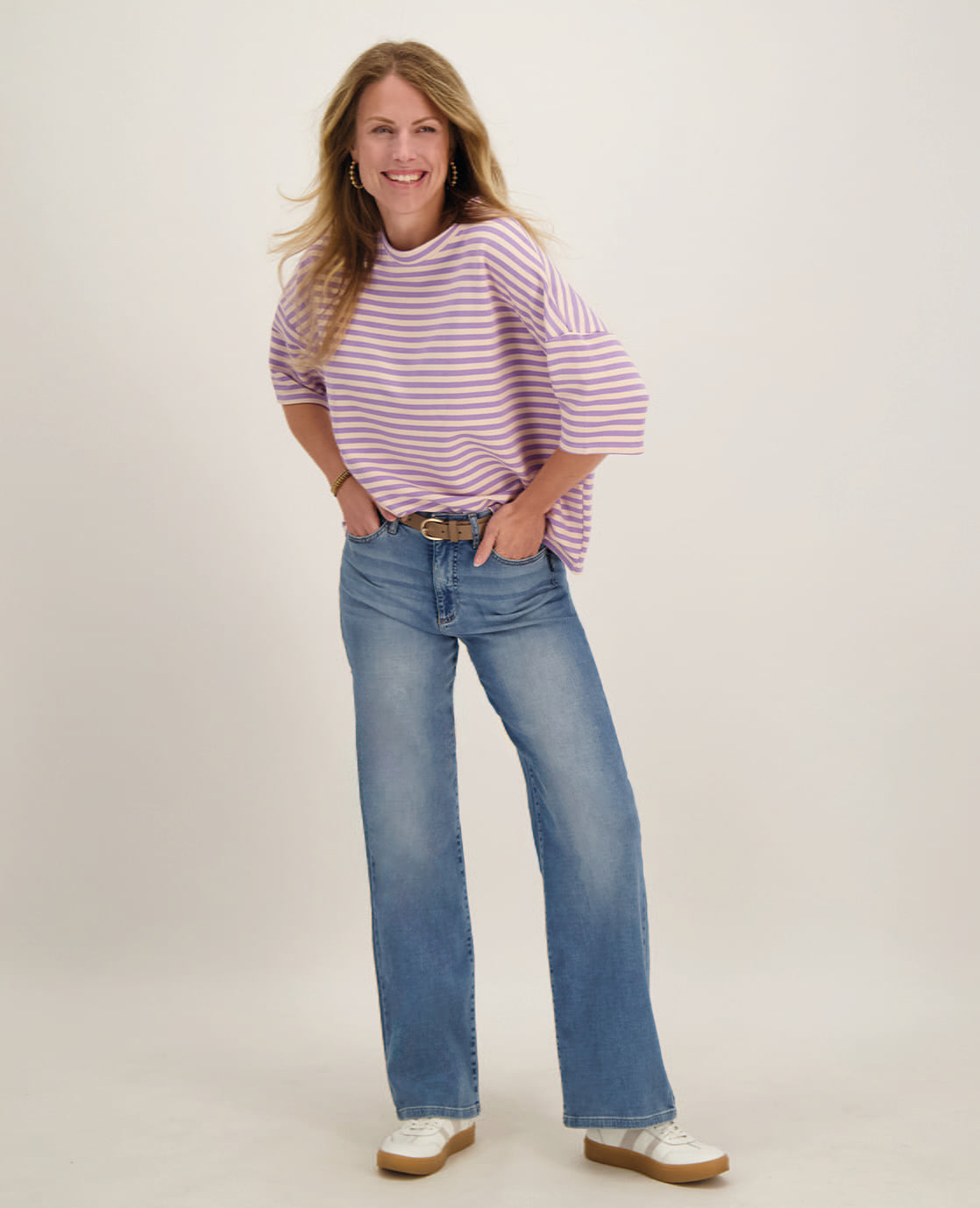 Je m'appelle Tops Tee Top Stripes | Ecru / Purple