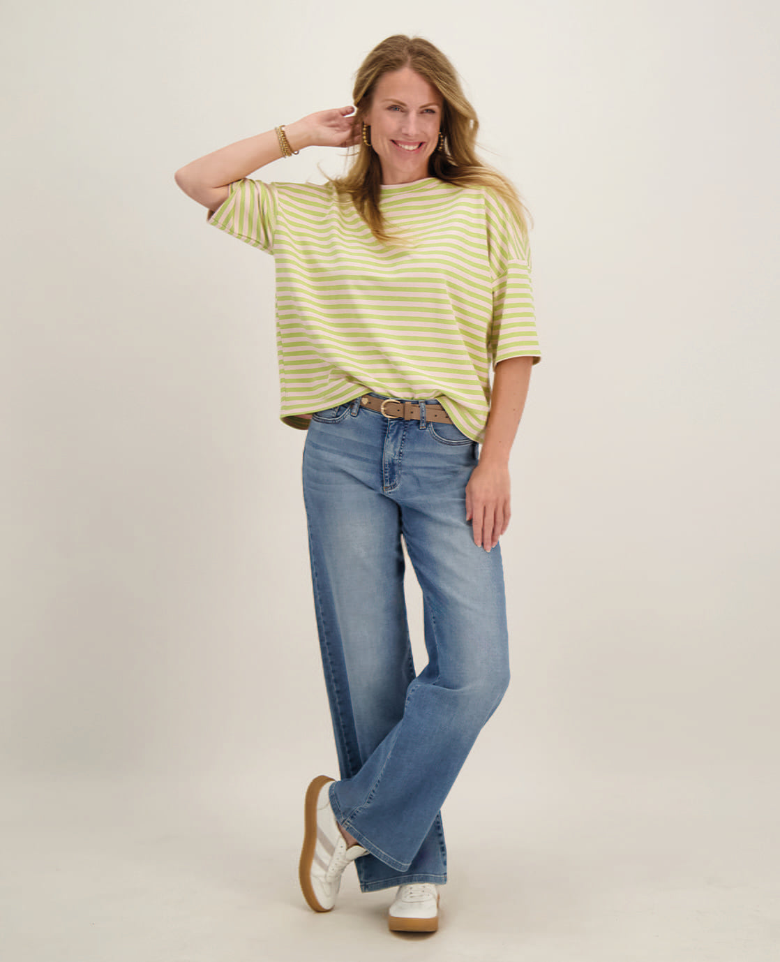 Je m'appelle Tops Tee Top Stripes | Pistache / Ecru
