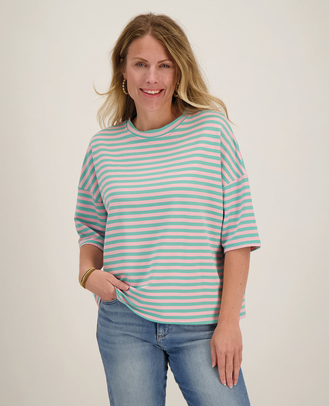 Tee Top Stripes | Aqua / Pink