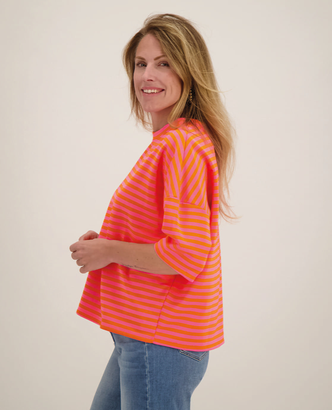 Je m'appelle Tops Tee Top Stripes | Pink / Orange