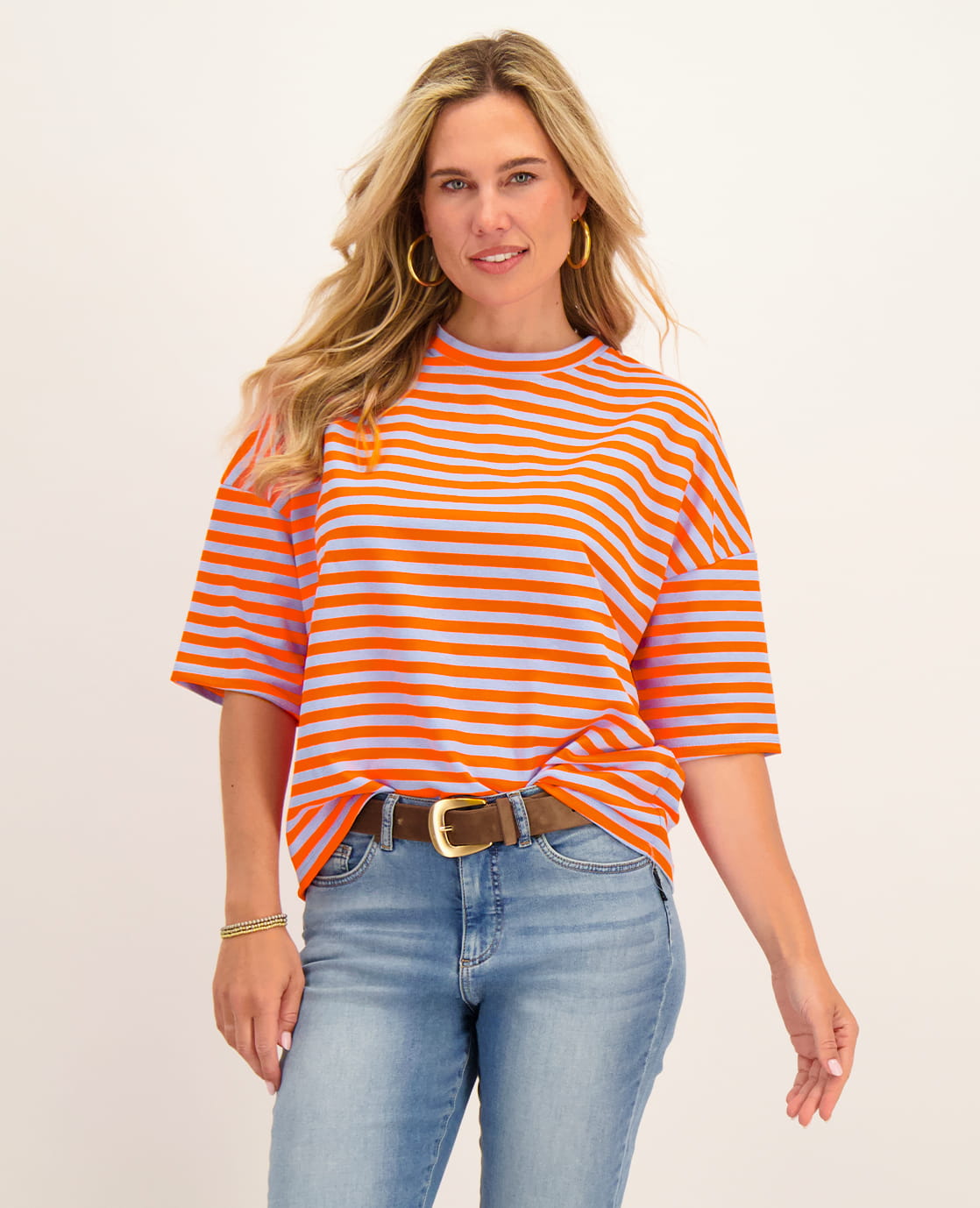 Je m'appelle Tops Blue / Orange / S Tee Top Stripes | Blue / Orange