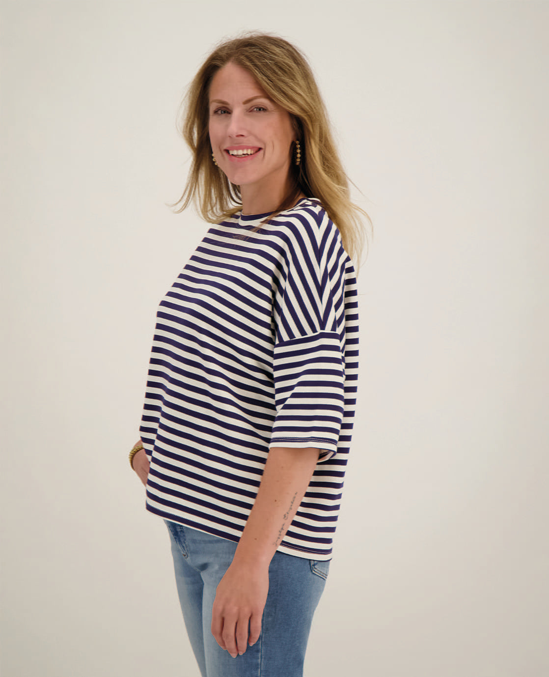 Je m'appelle Tops Tee Top Stripes | Off white/Donkerblauw