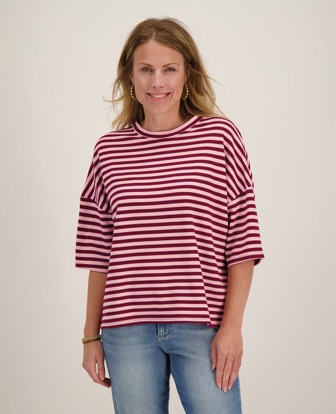 Tee Top Stripes | Burgundy / Pink