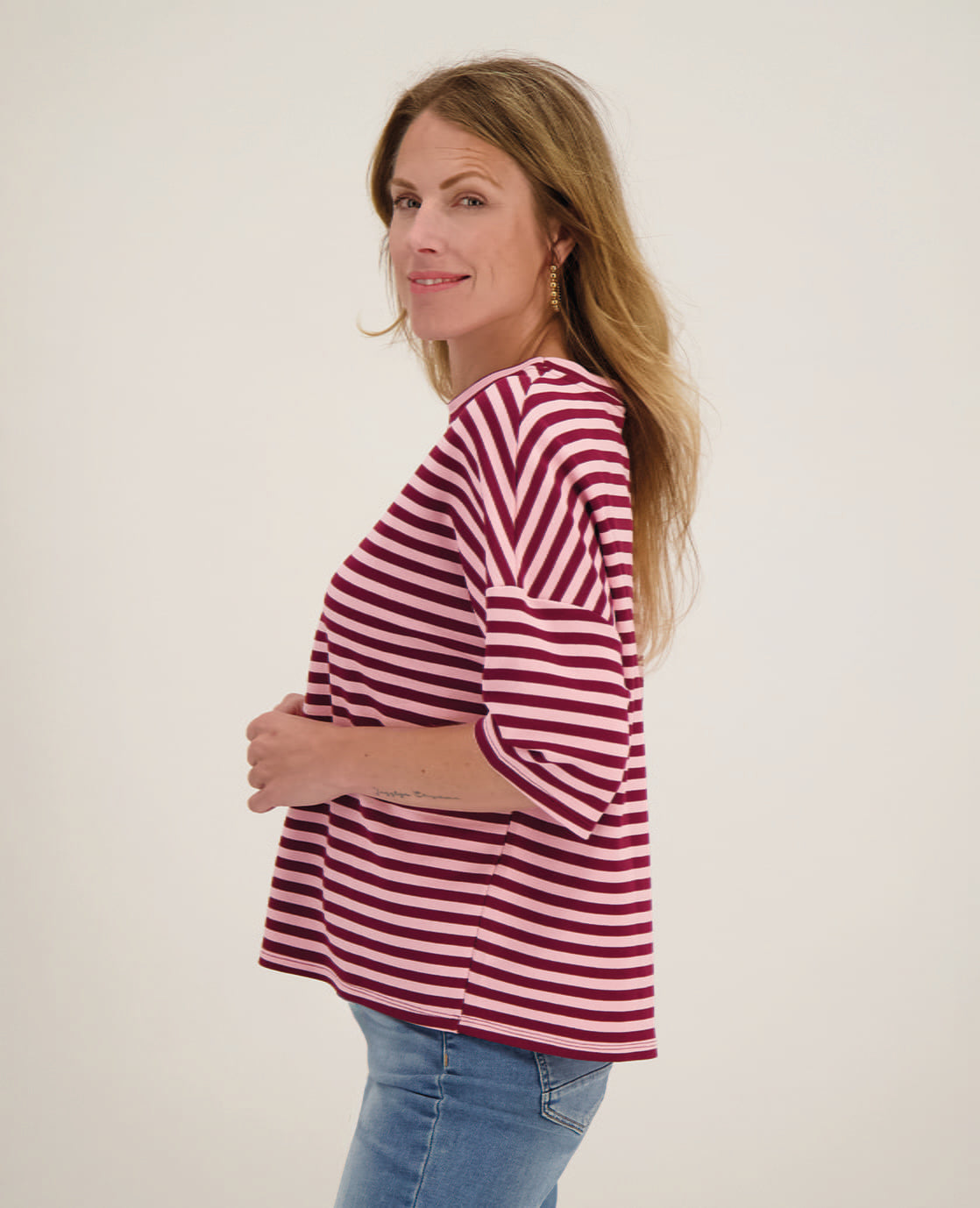 Je m'appelle Tops Tee Top Stripes | Burgundy / Pink
