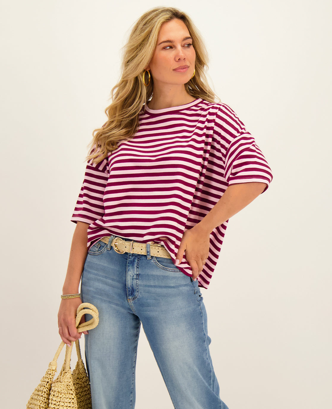 Tee Top Stripes | Burgundy / Pink