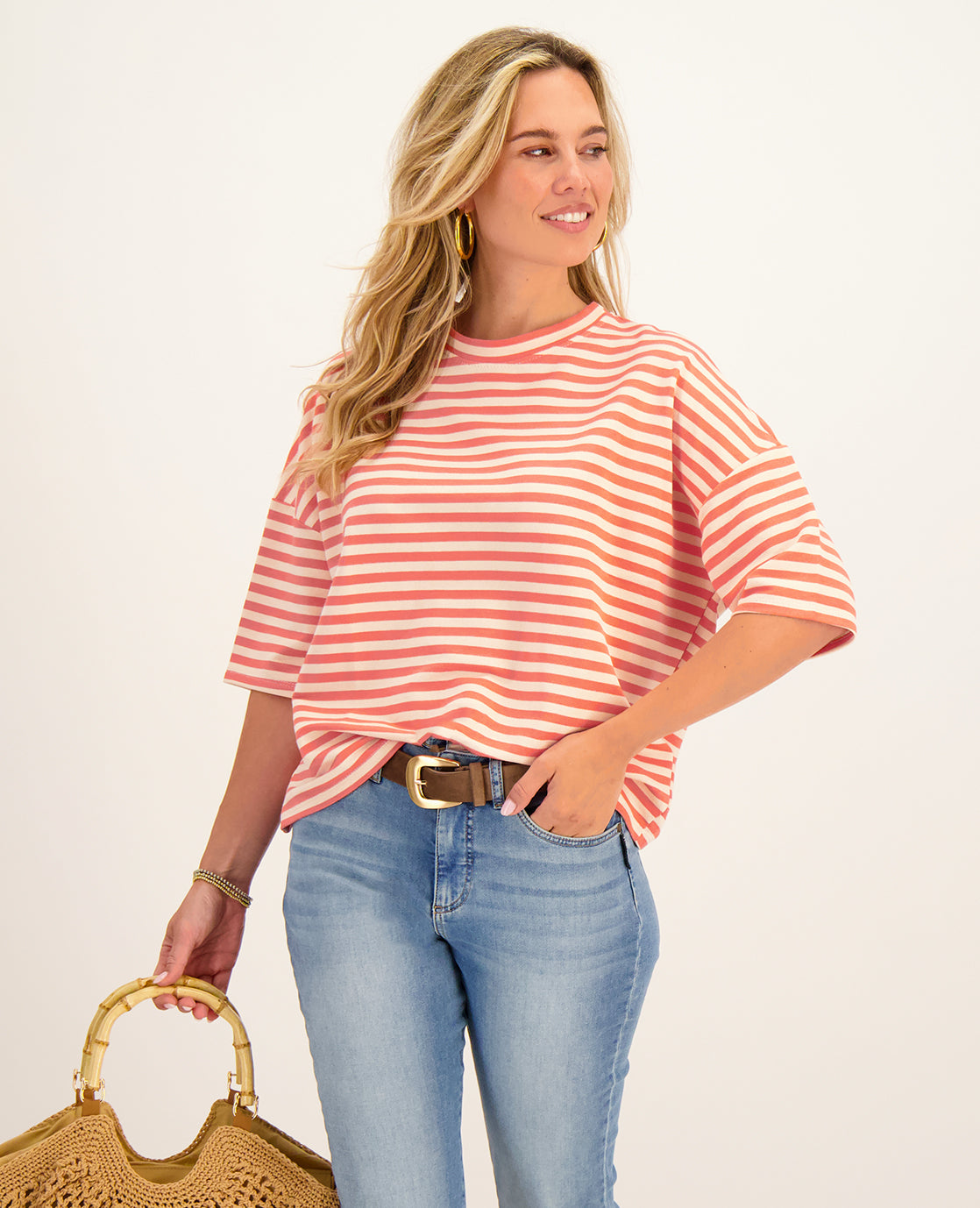 Tee Top Stripes | Peachy Pink / Ecru