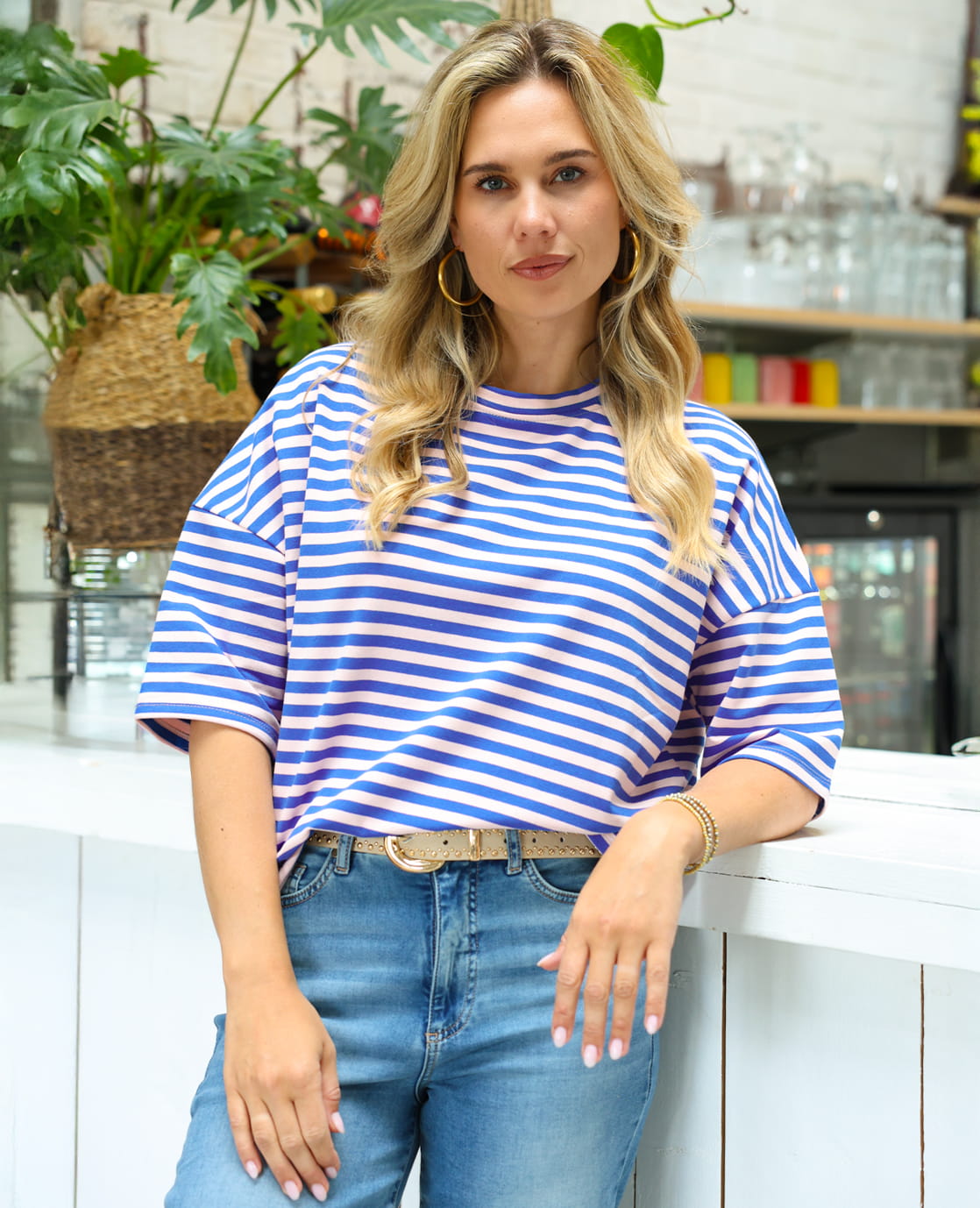 Je m'appelle Tops Blue / Light Pink / S Tee Top Stripes | Blue / Light Pink