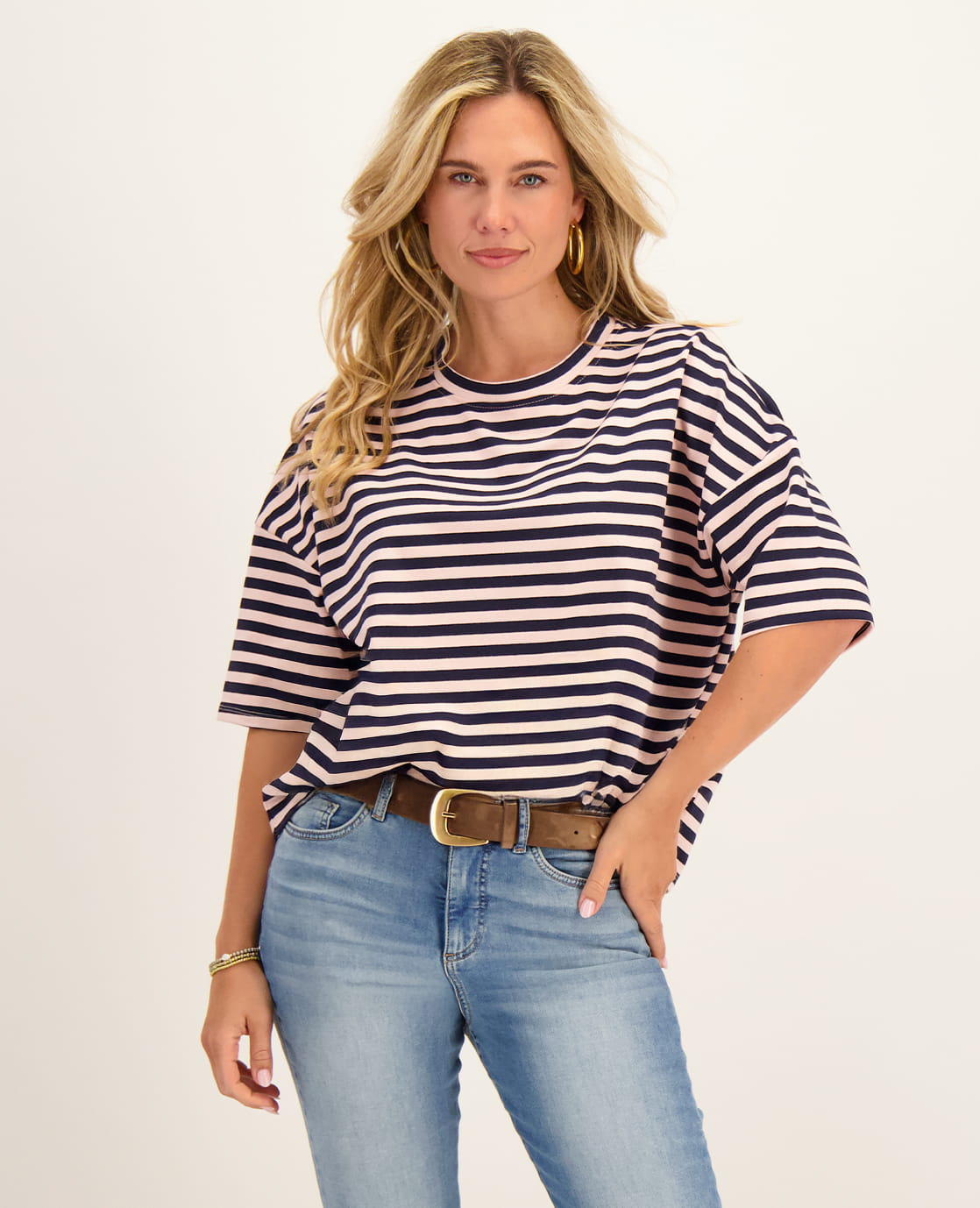 Je m'appelle Tops Navy / Light Pink / S Tee Top Stripes | Navy / Light Pink