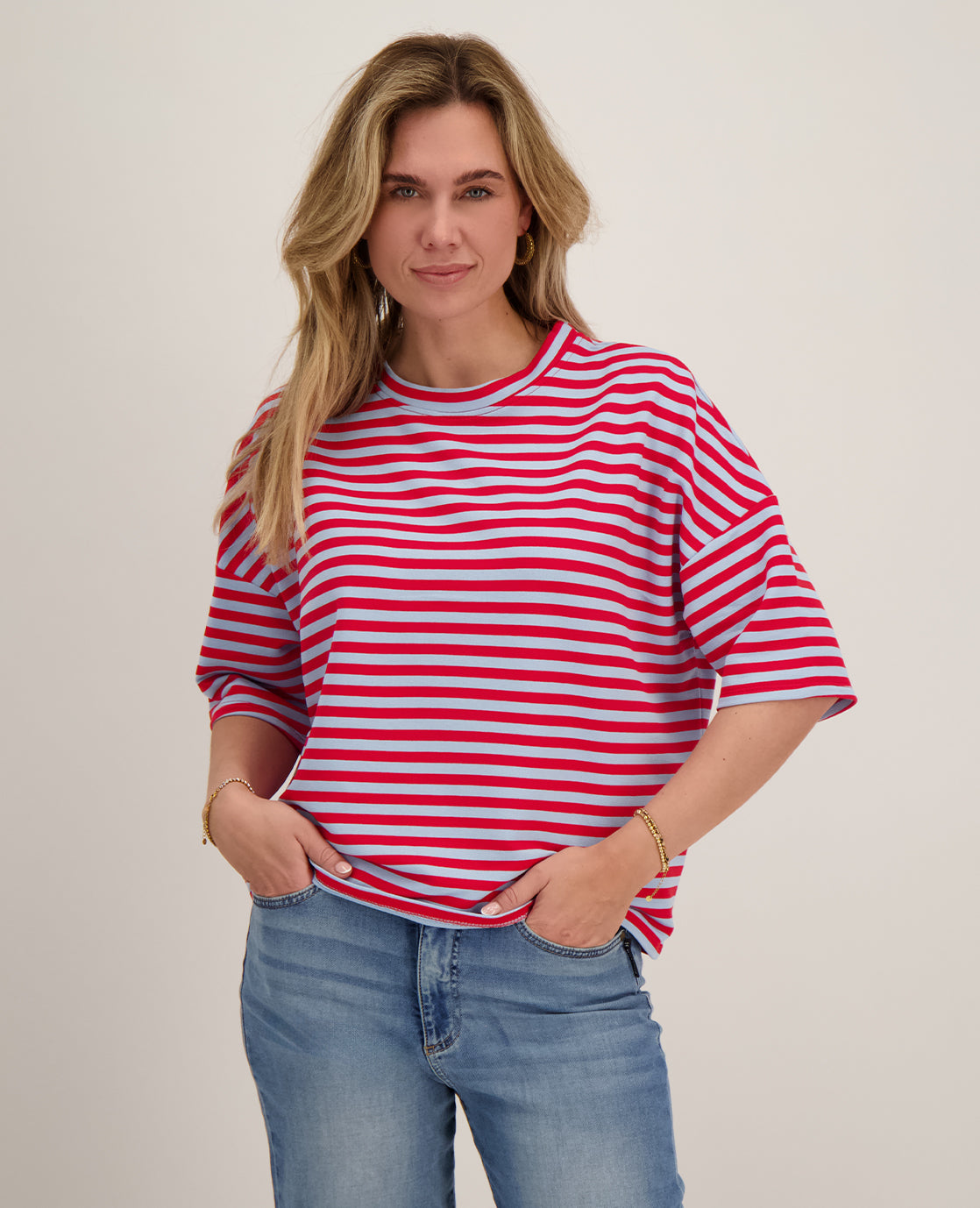 Tee Top Stripes | Light Blue / Red