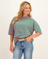 Je m'appelle Tops Green/Pink / S Tee Top Stripes | Green/Pink
