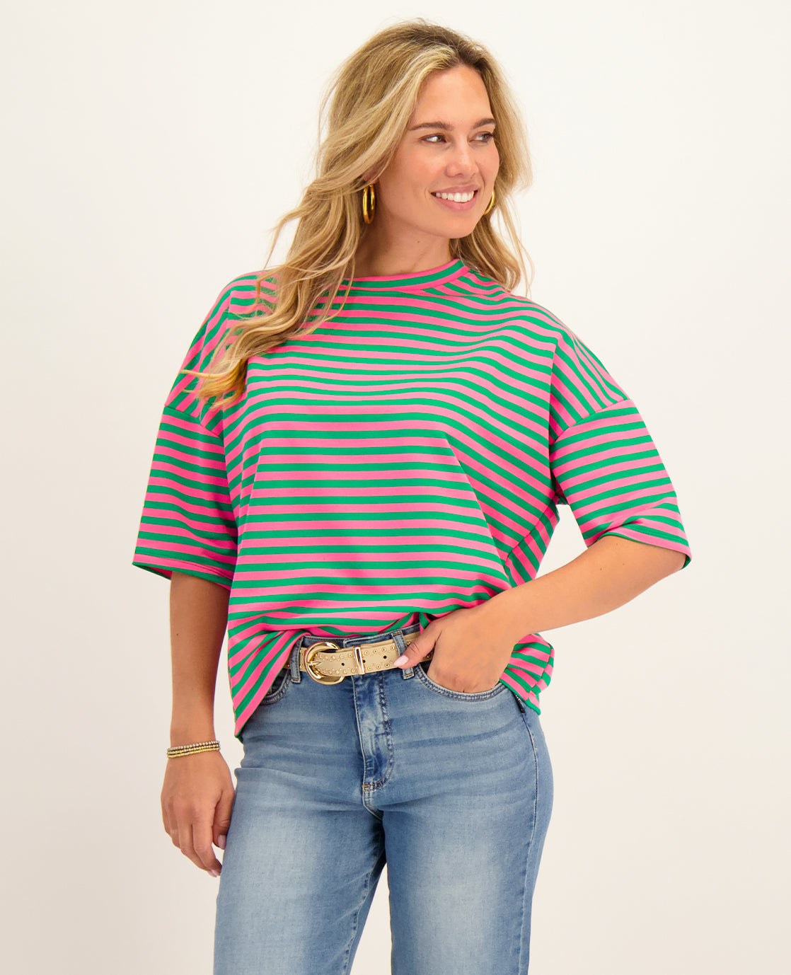 Tee Top Stripes | Green/Pink