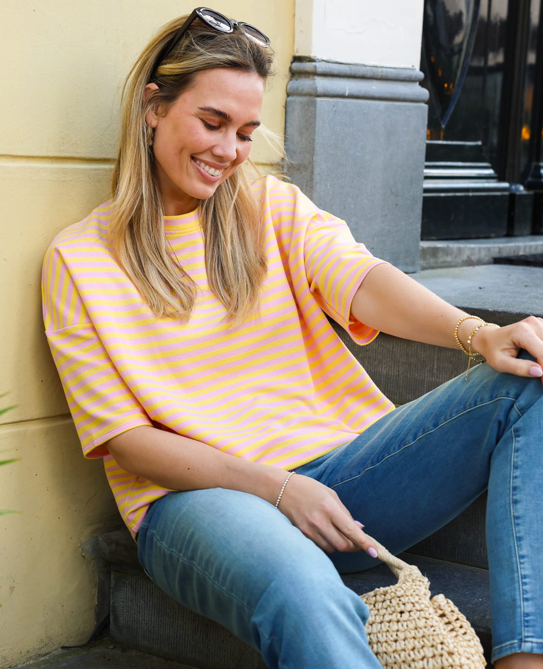 Je m'appelle Tops Tee Top Stripes | Yellow / Light Pink