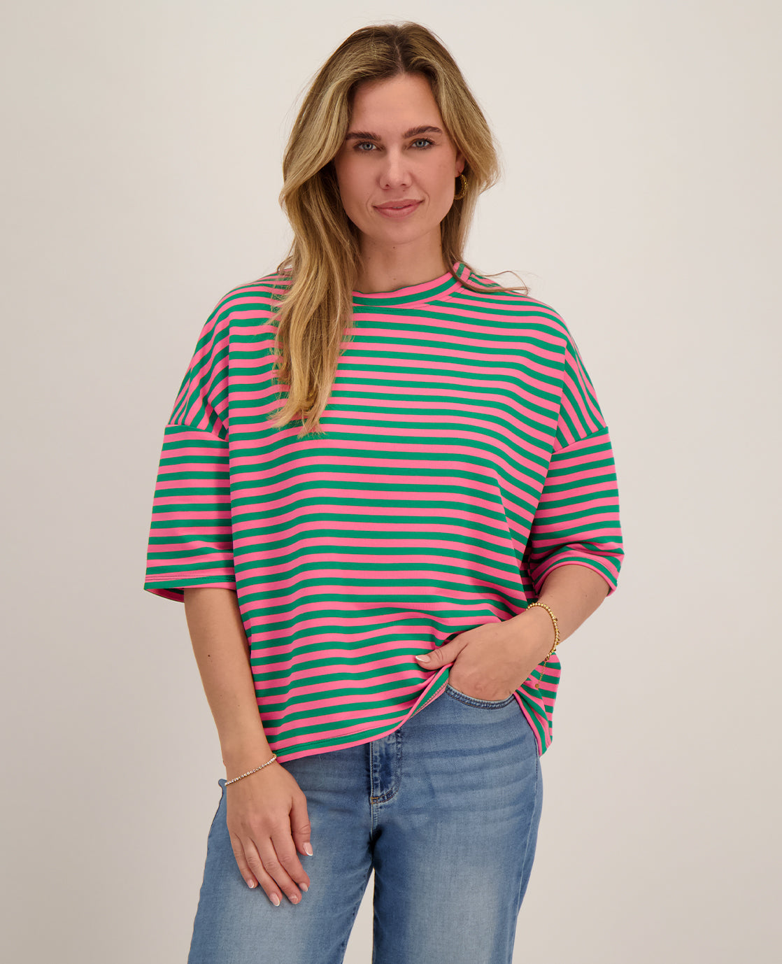 Tee Top Stripes | Green/Pink