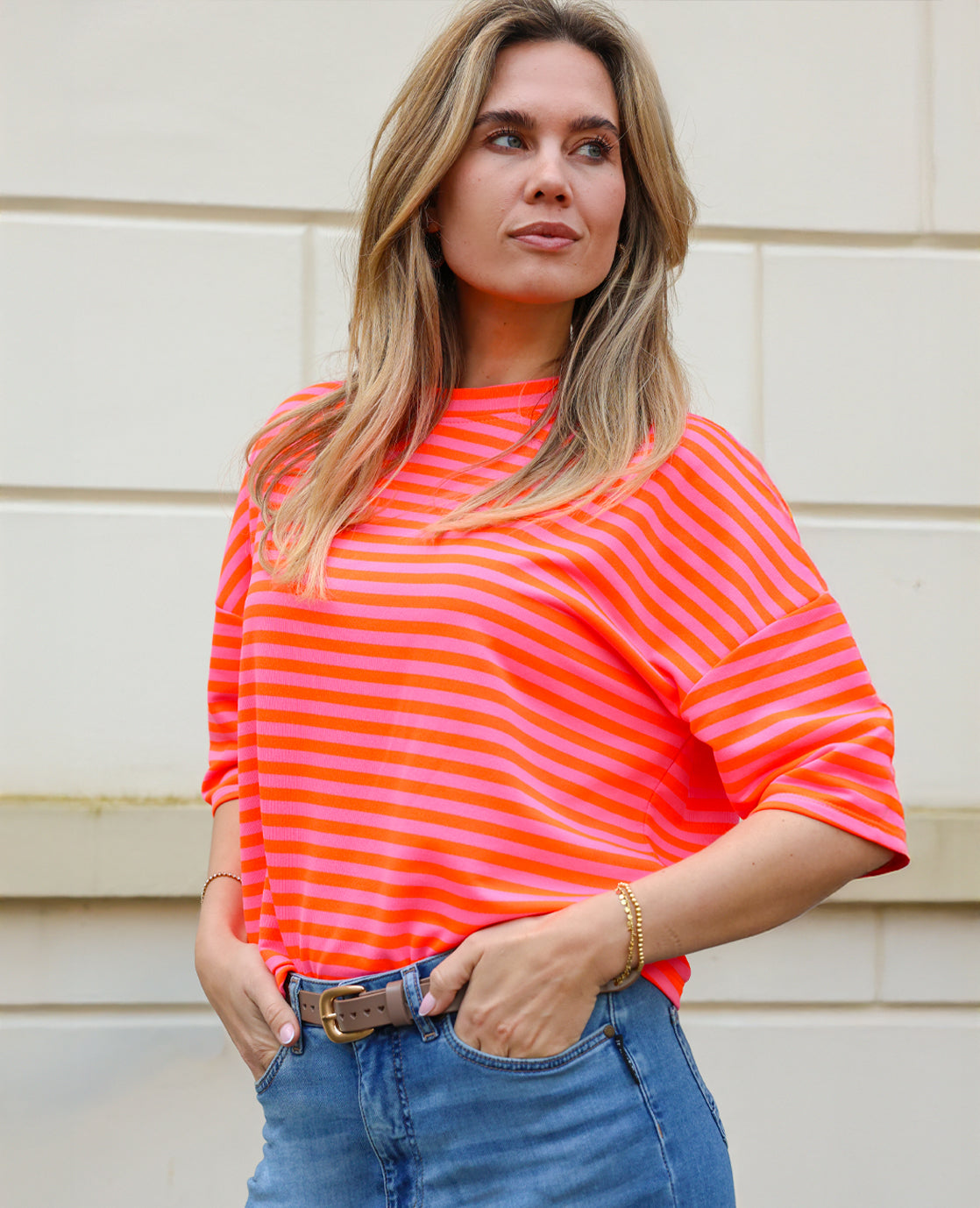 Tee Top Stripes | Orange / Pink