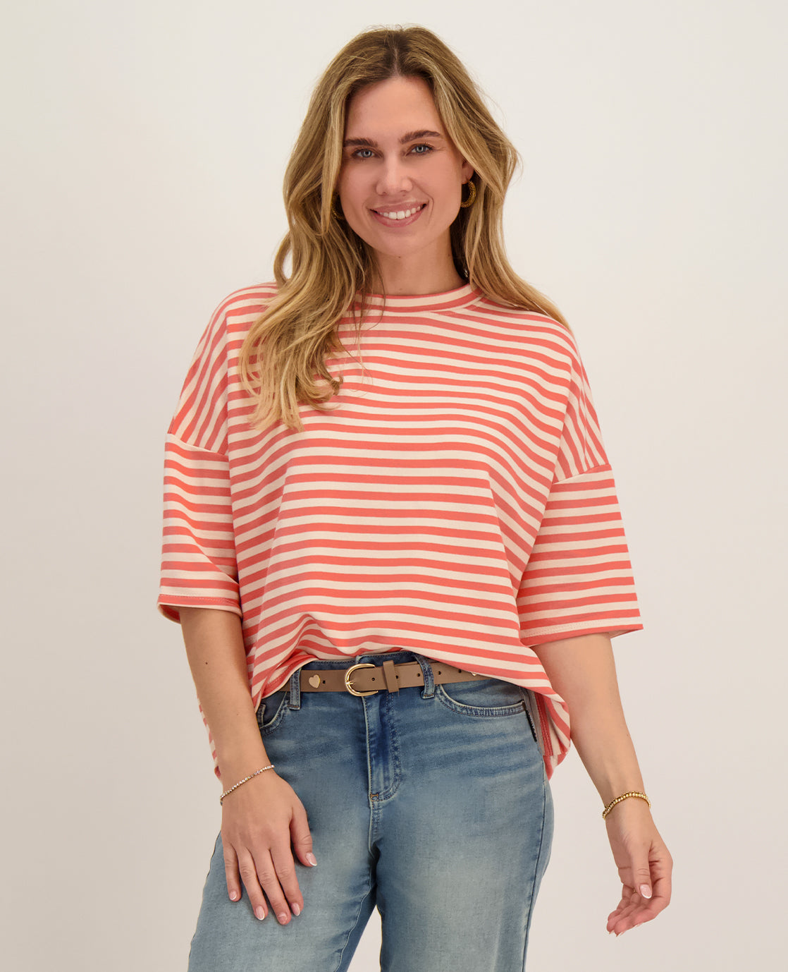Tee Top Stripes | Peachy Pink / Ecru
